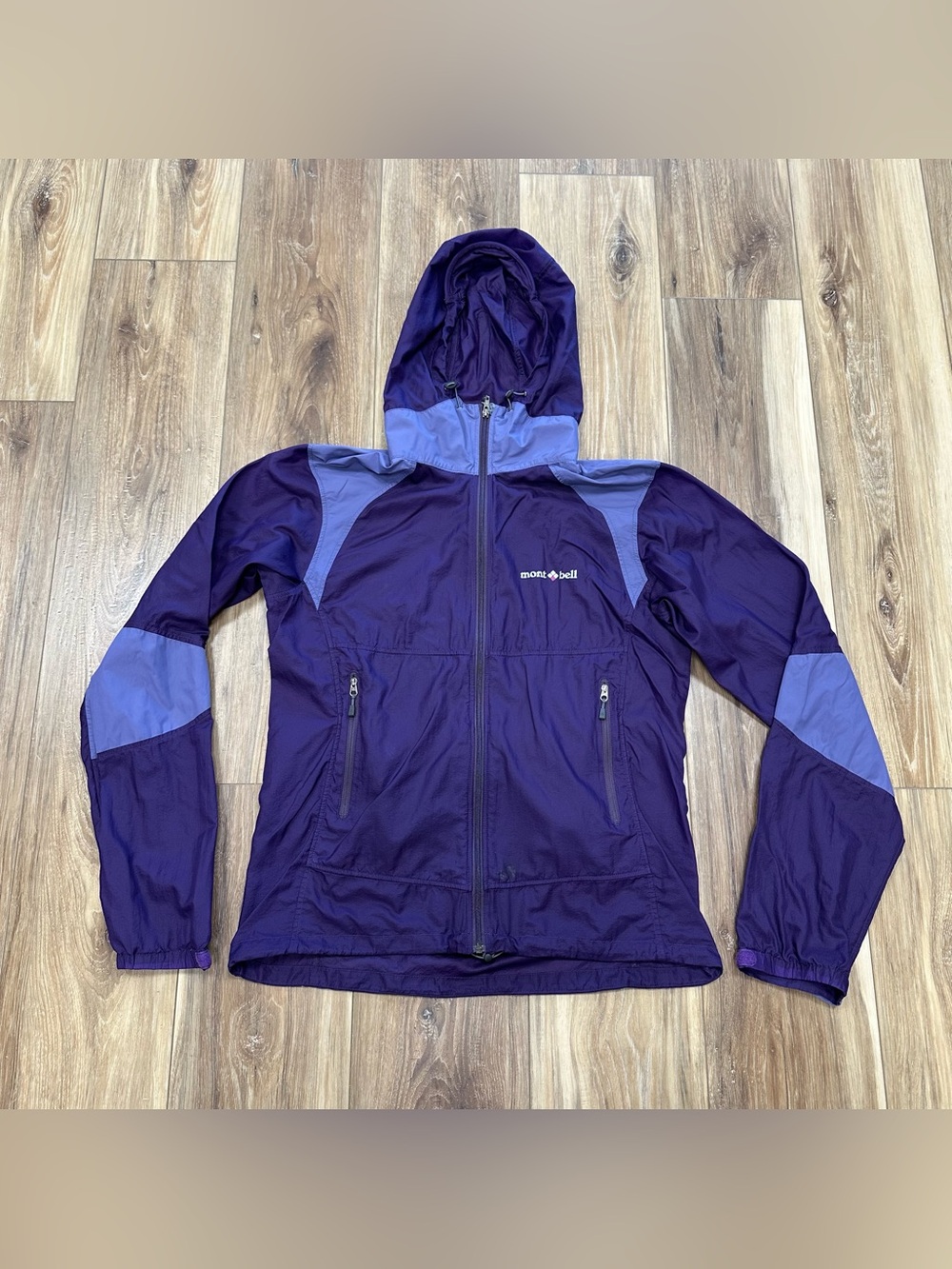 Montbell Ultralight Nylon Packable Full Zip Hooded Jacket, Purple, Large